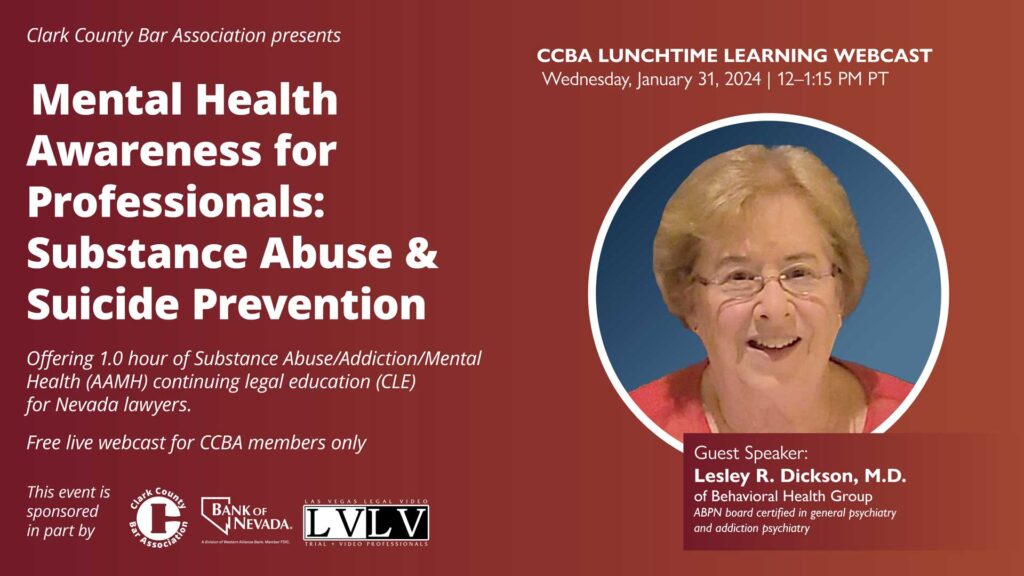 Mental Health CLE Free for CCBA Members on January 31, 2024 Clark